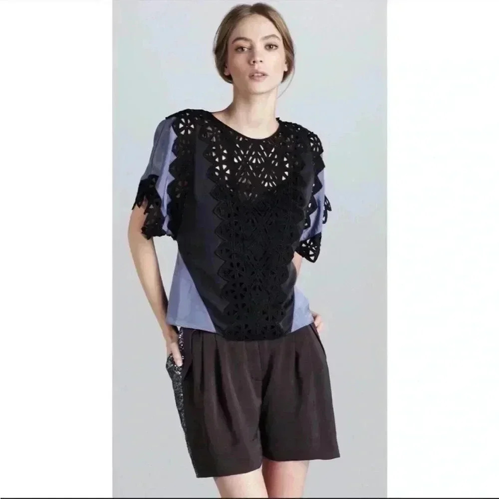 NEW Rebecca Taylor Sequins Silk Tuxedo Pockets Shorts Sz 4